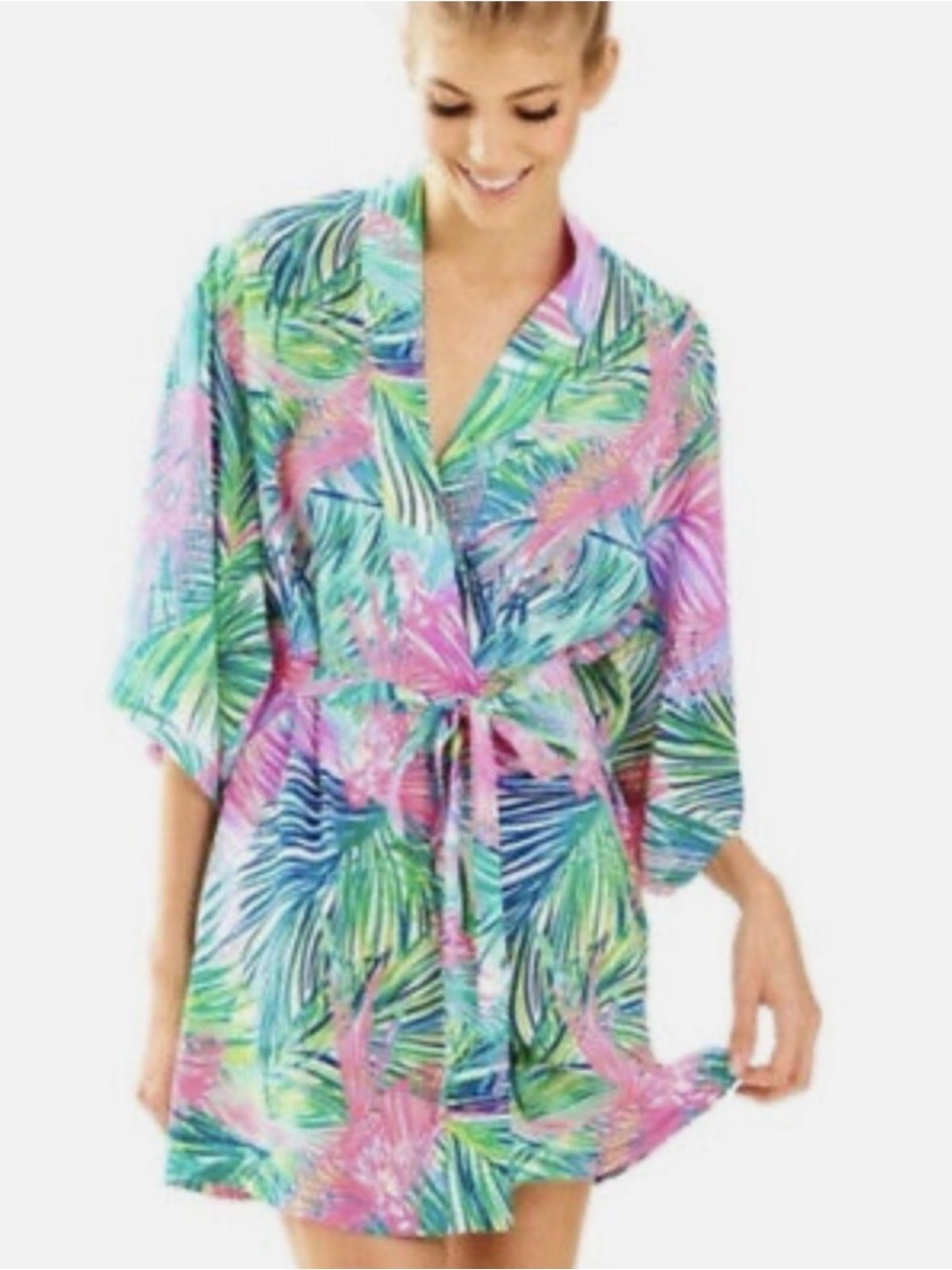 Lilly Pulitzer Palm Beach Silk Robe in Multi Scarlet